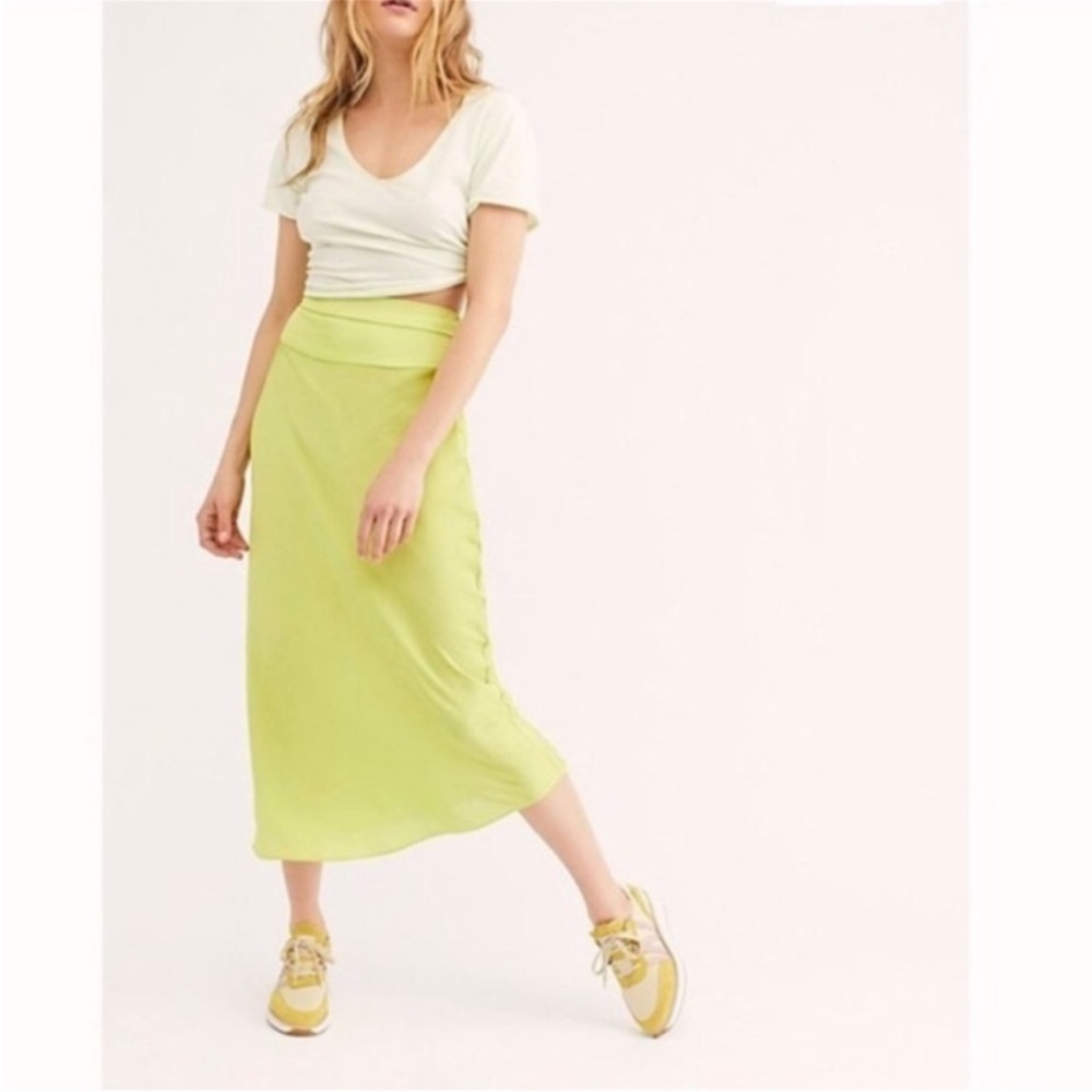Free People Normani Bias Jackfruit Lime Satin
Midi Skirt